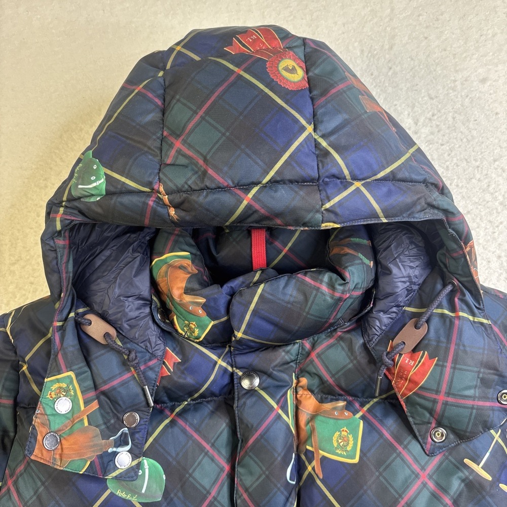 Polo Ralph Lauren Equestrian Horse AOP Puffer Jacket Down Filled Tartan Plaid L - Picture 3 of 16